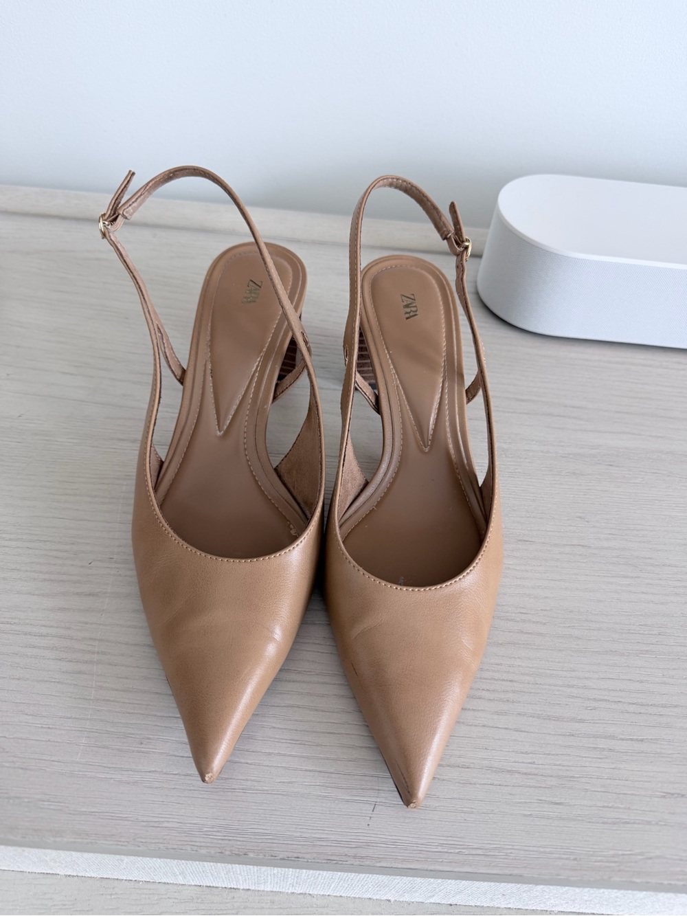 Zara Camel Pointed Slingback Heels